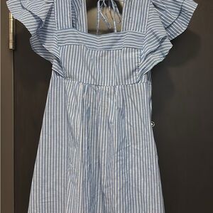 Urban Outfitters Pinstripe Blue Babydoll Backless Dress